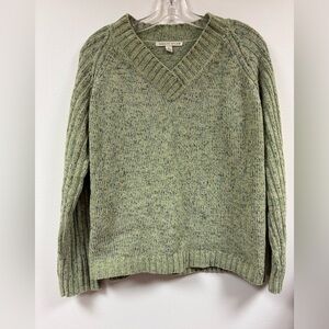 Carolyn Taylor Women's Sweater XL Green Knit V-Neck Pullover Long Sleeve